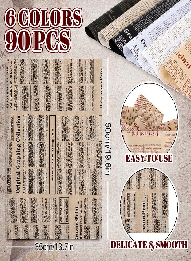 Whaline 90 Sheet Vintage Newspaper Tissue Paper Set Old Newsprint Gift Wrapping Paper 6 Designs Retro Kraft Magazine Art Craft Tissue for Wedding Birthday Party Decor, 13.7 x 19.6 Inch - Image 2